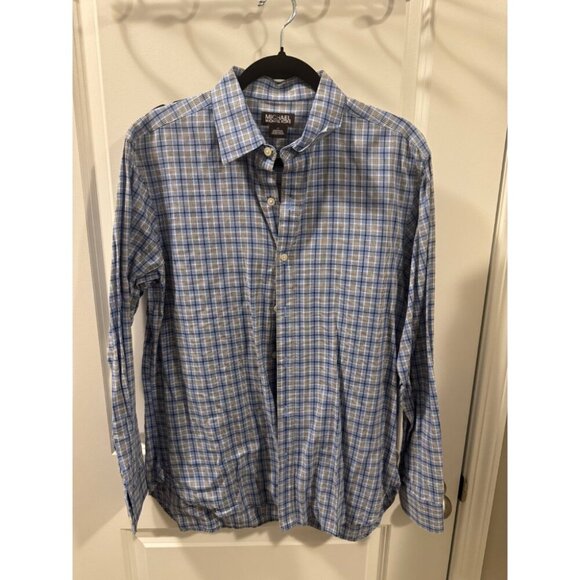 Michael Kors Button-Down Shirt Men's Medium Blue Plaid Long Sleeve Casual - Picture 1 of 4